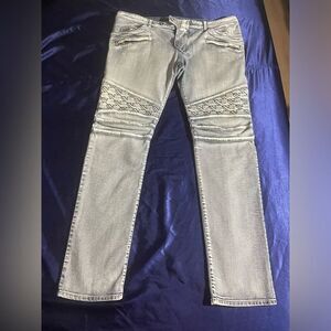 Balmain Biker Moto Jeans - Size 36 waist - Straight leg Jeans -  Smoke Grey